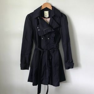 Elevenses Navy Ruffle Trench Coat, size 4